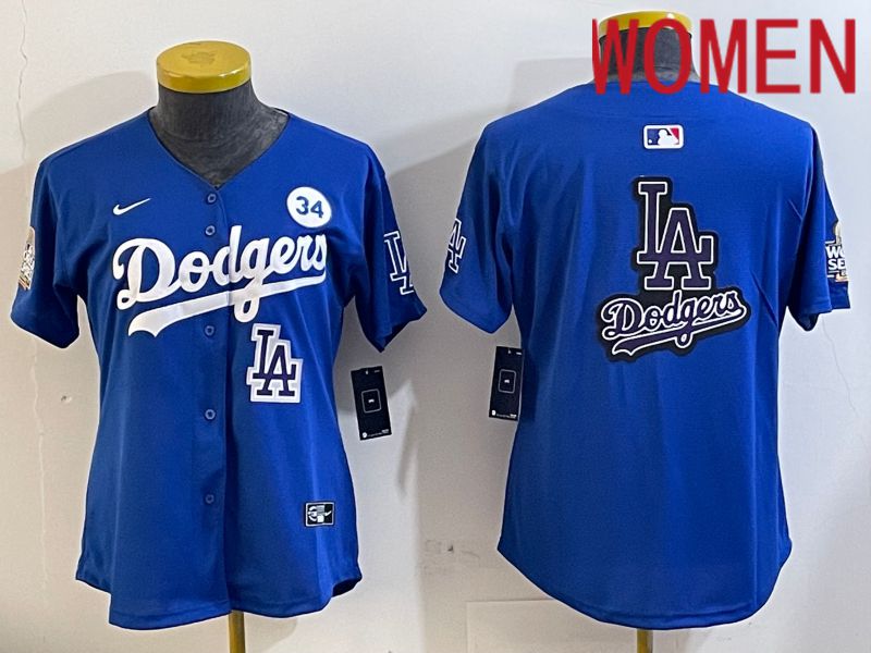Women Los Angeles Dodgers blank 2024 World series patch blue jersey 202411237->women mlb jersey->Women Jersey